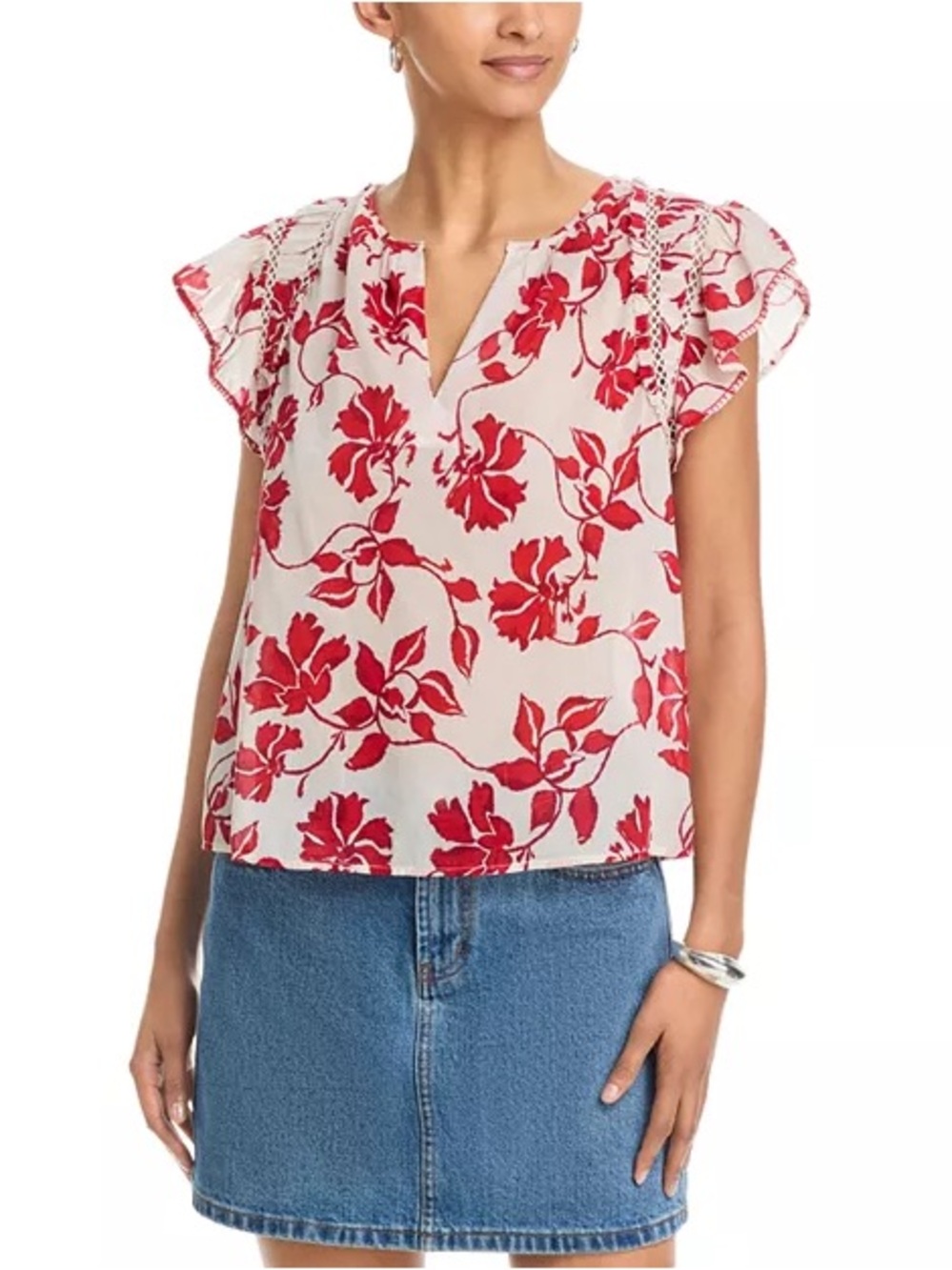 NWT Rails Allea Floral Flutter Sleeve Top in Red Jasmine Women’s Small